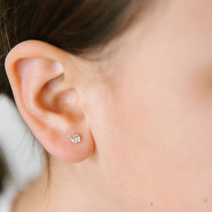 Diamond Stud Earrings - Hypoallergenic, Flat Back, Girl Gift