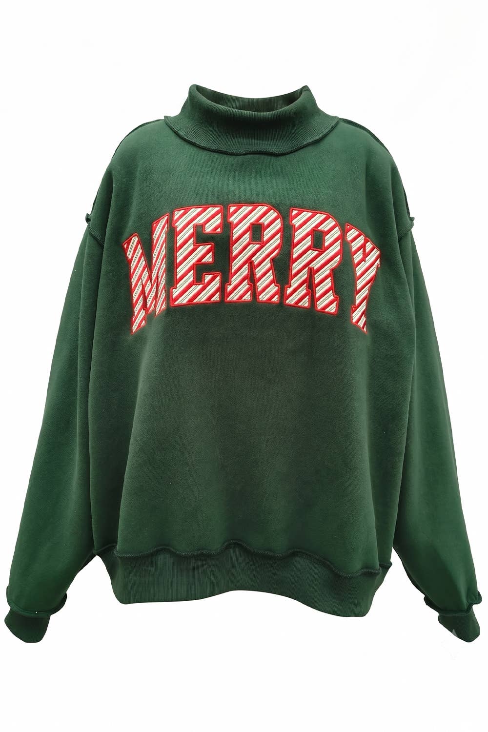 IT2594E-MERRY2 | 'MERRY' Embroidered Mock Neck Sweatshirt