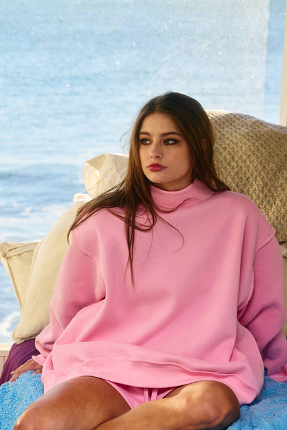 IT2594-BLANK1 | Solid Reversible Mock Neck Sweatshirt Top