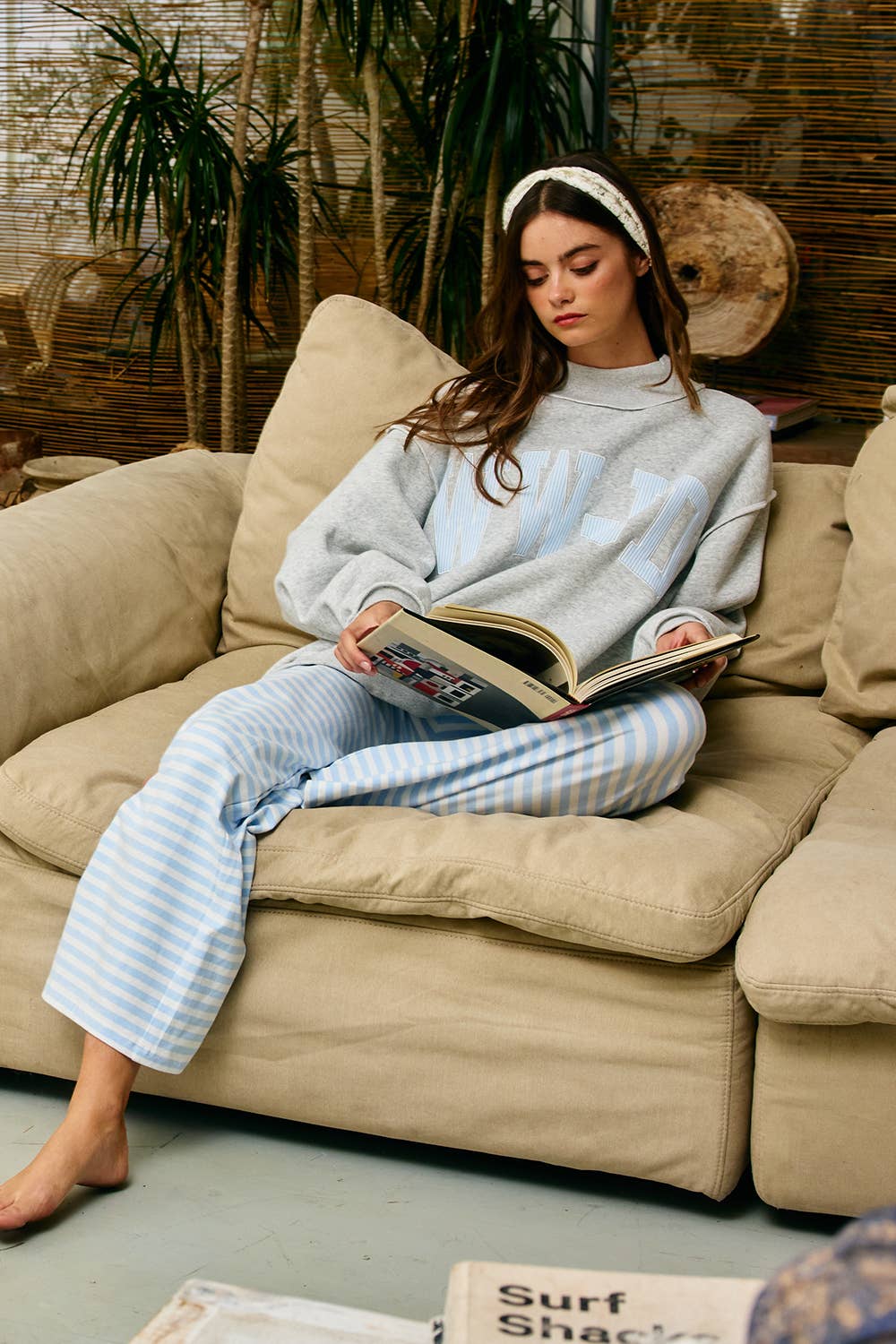 Stripe Embroidered "WWJD" Sweatshirt