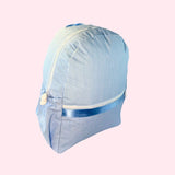 Baby Blue Preppy Stripe ~Glossy~ Medium Backpack w/ Pockets | Mint