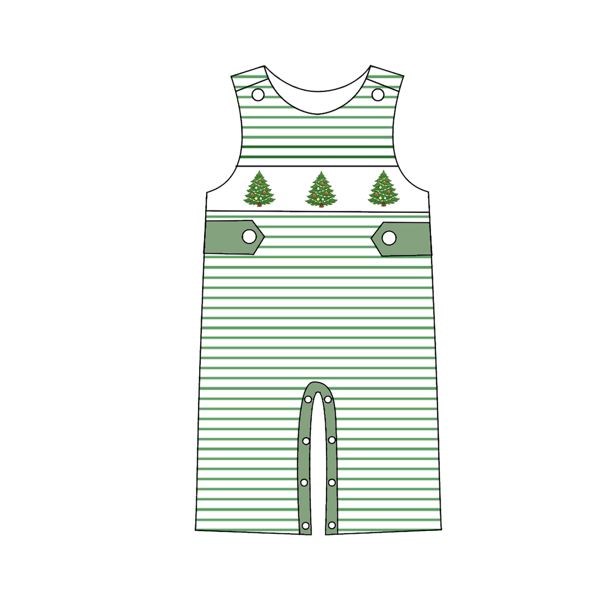 Green Stripe Christmas Tree Embroidery Sibling Matching Outfits Collection