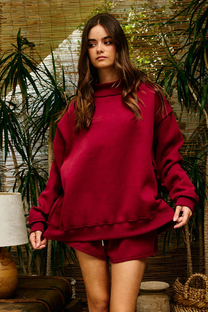 IT2594-BLANK1 | Solid Reversible Mock Neck Sweatshirt Top