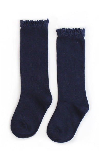 Navy Lace Top Knee High Socks