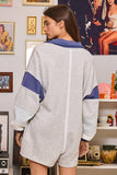 R5507 French Terry Color-block Collared Loose Fit Romper