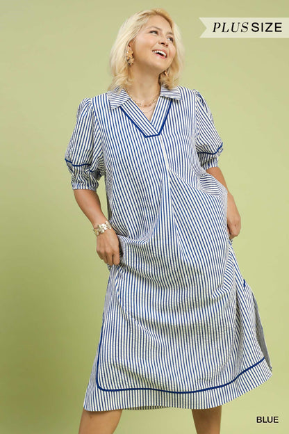 PLUS STRIPED MIDI DRESS