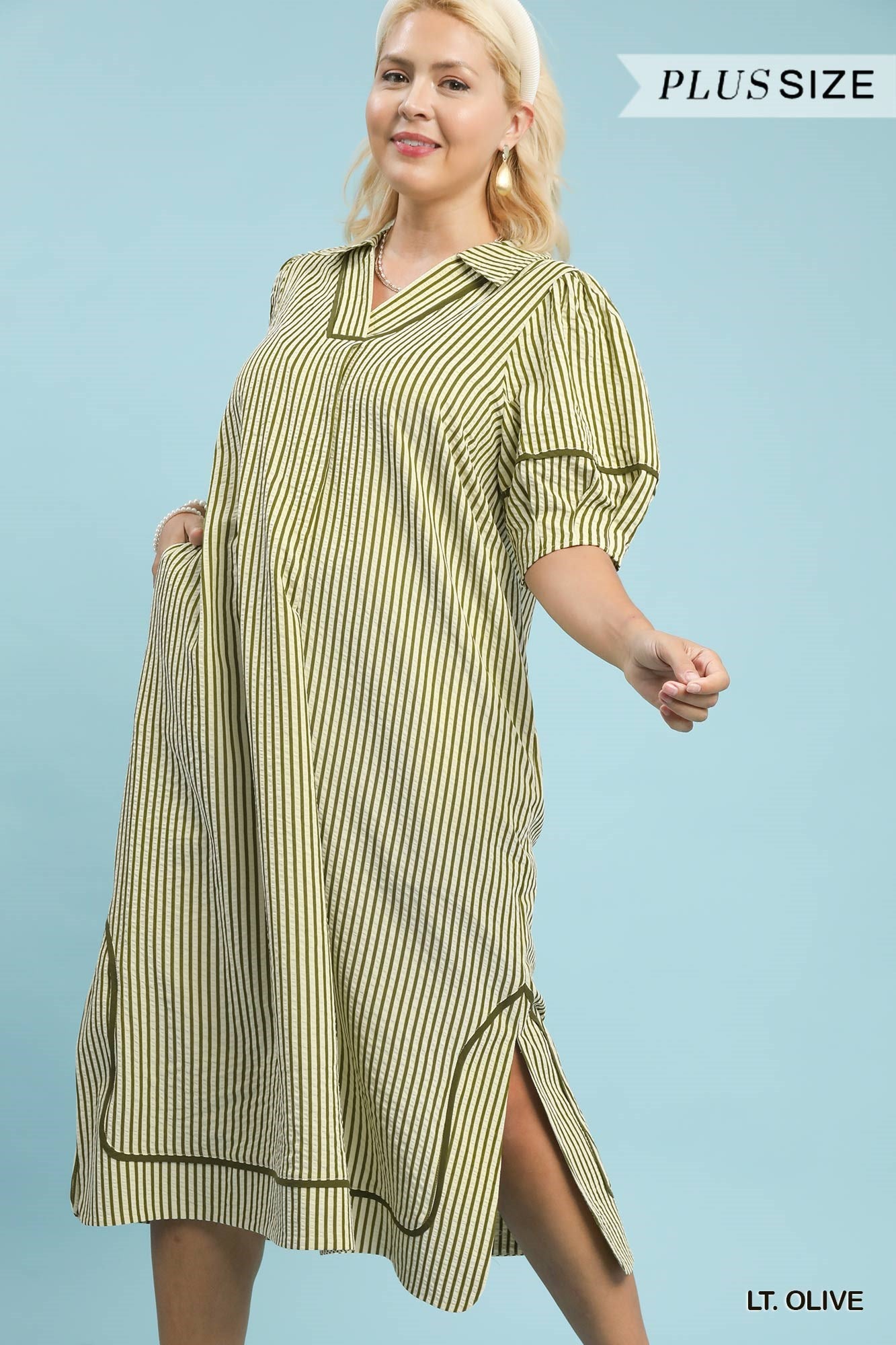 PLUS STRIPED MIDI DRESS