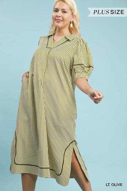 PLUS STRIPED MIDI DRESS