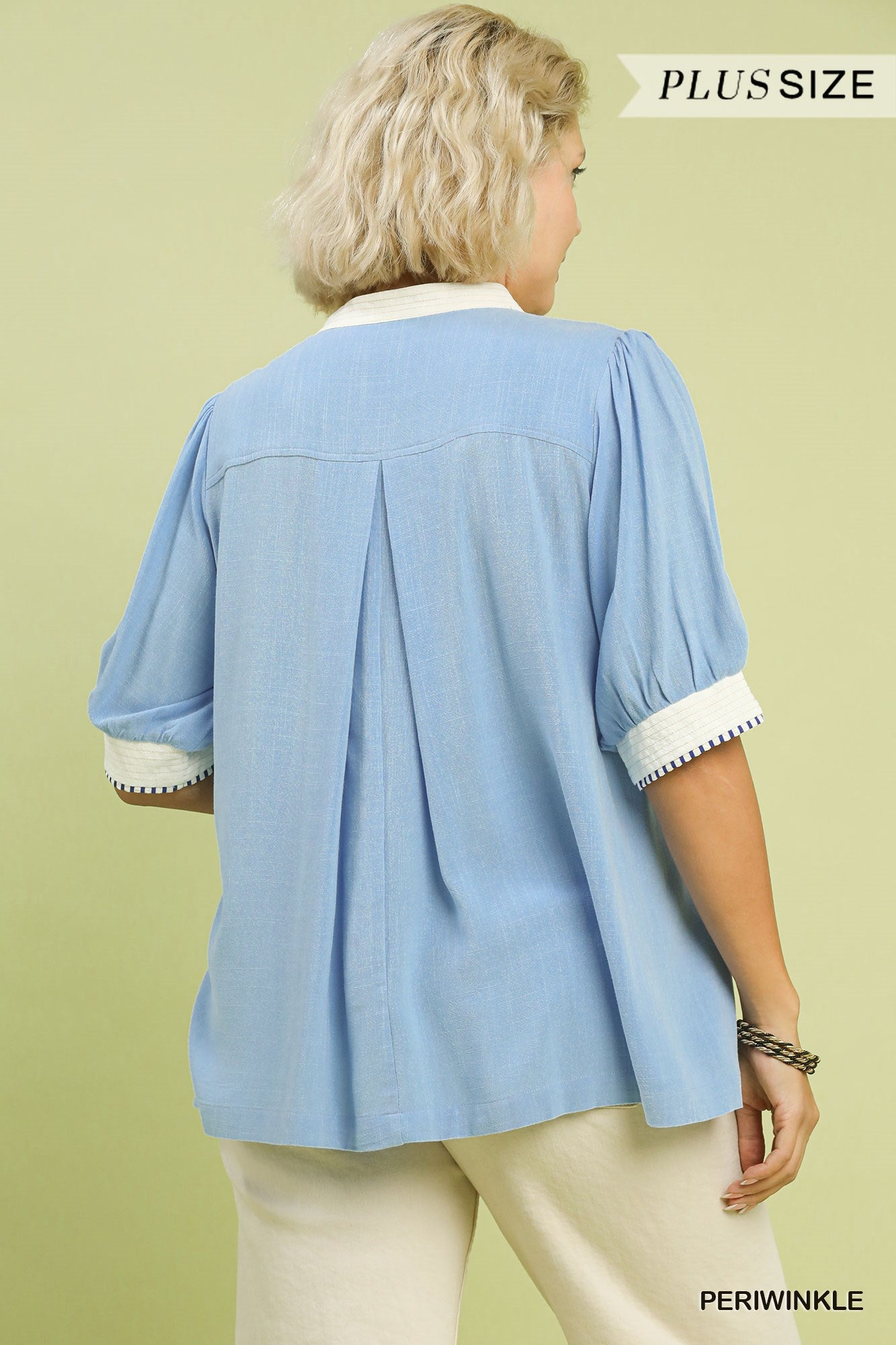 PLUS Linen Blened Contrast Trim Top