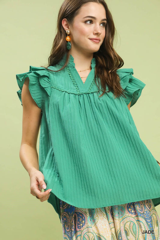 Ruffle Sleeve Textured Babydoll Top