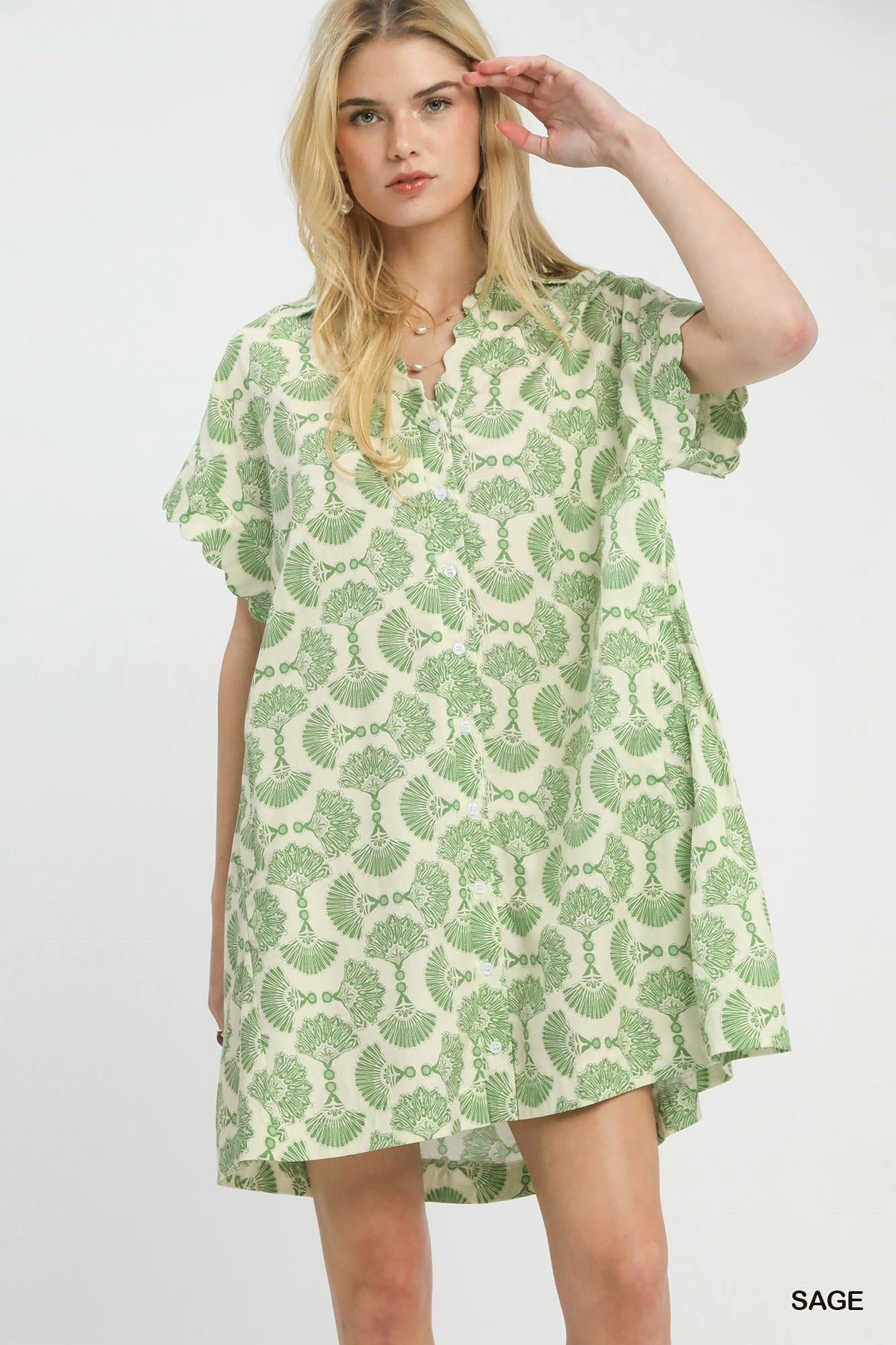 Printed Button Front Shirt Dress