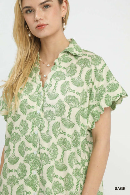 Printed Button Front Shirt Dress