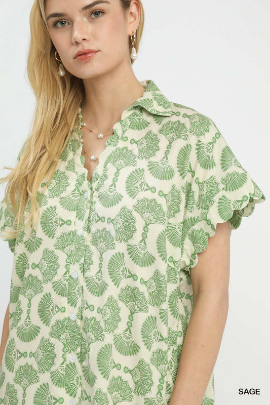 Printed Button Front Shirt Dress