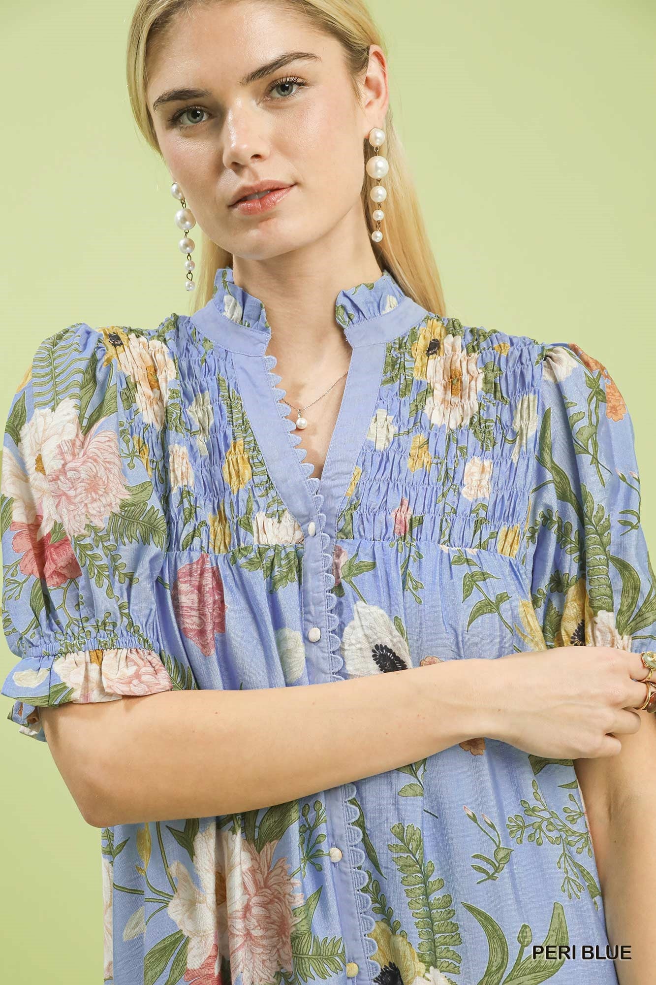 Floral Smocked Button-Front Midi Dress