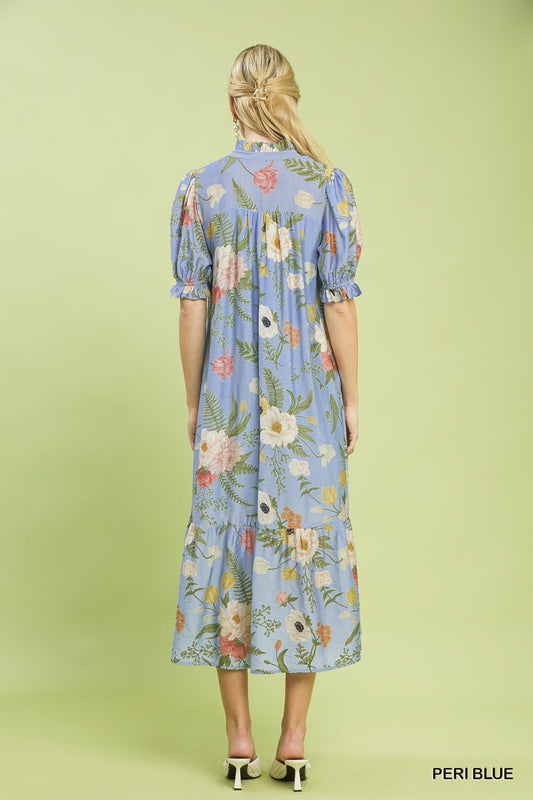 Floral Smocked Button-Front Midi Dress