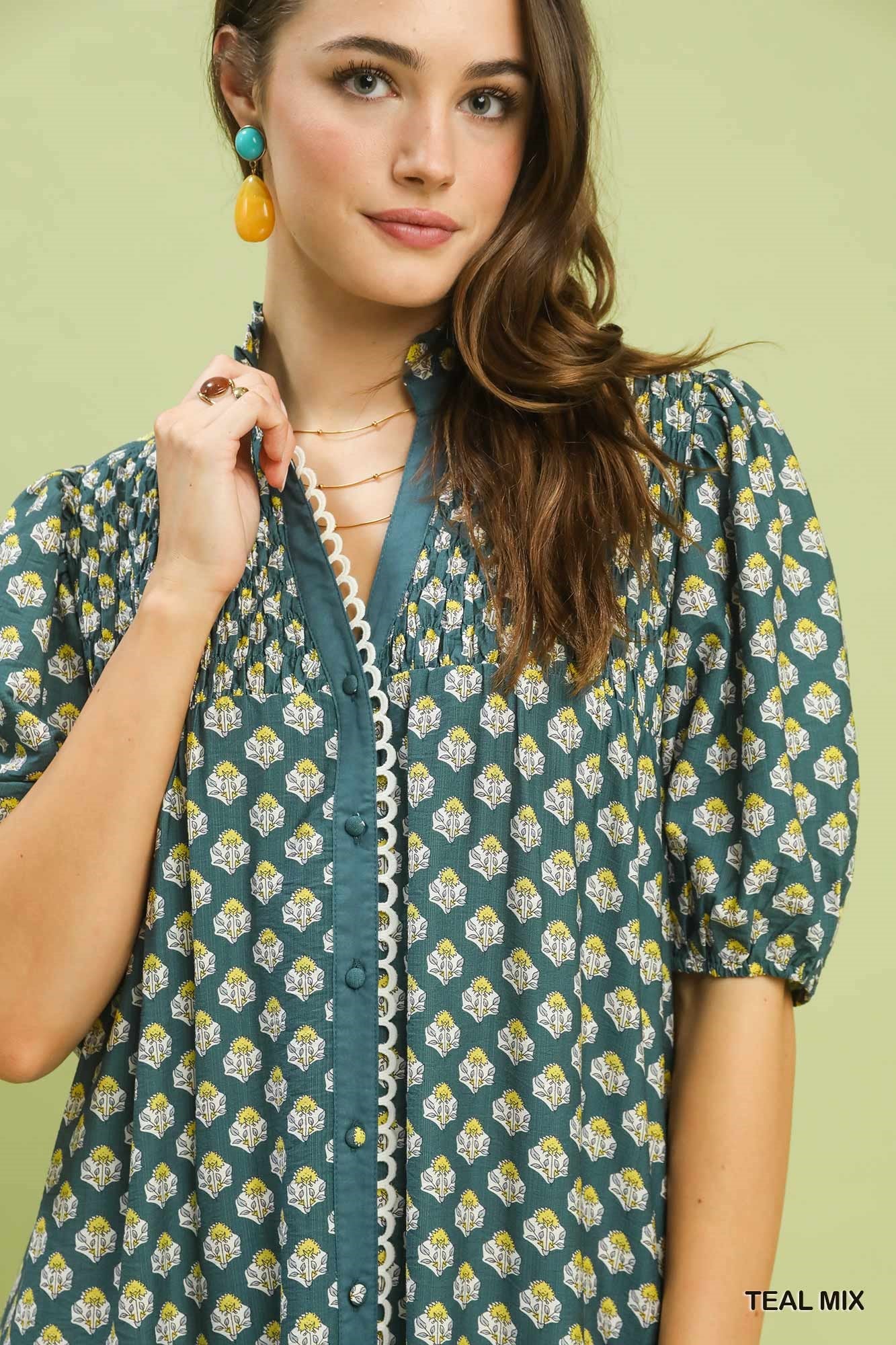Floral Print Button Down Midi Dress