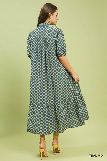 Floral Print Button Down Midi Dress