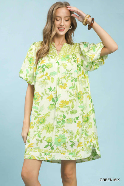 Mix Floral Contrast Trim Shift Dress