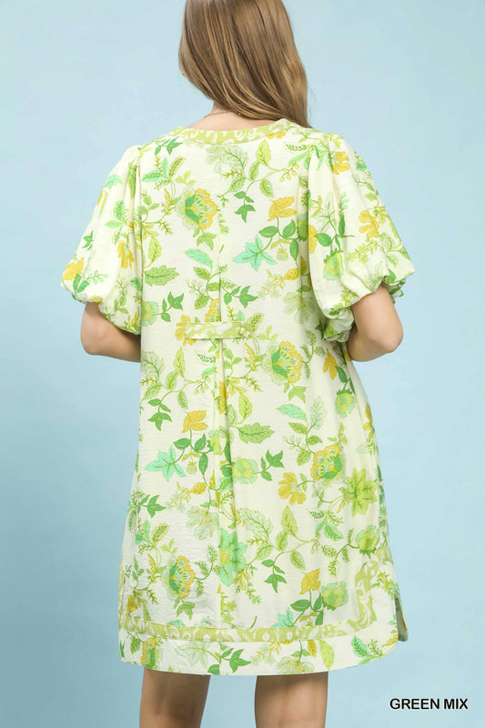 Mix Floral Contrast Trim Shift Dress