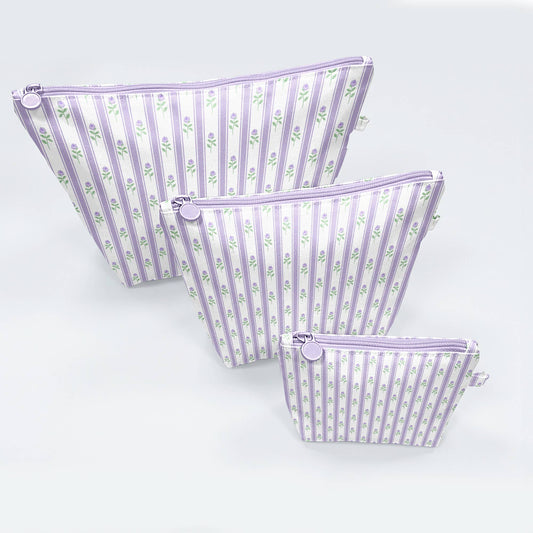 Lilac Ribbons Easy Clean Wipeable Pouch (Set of 3)