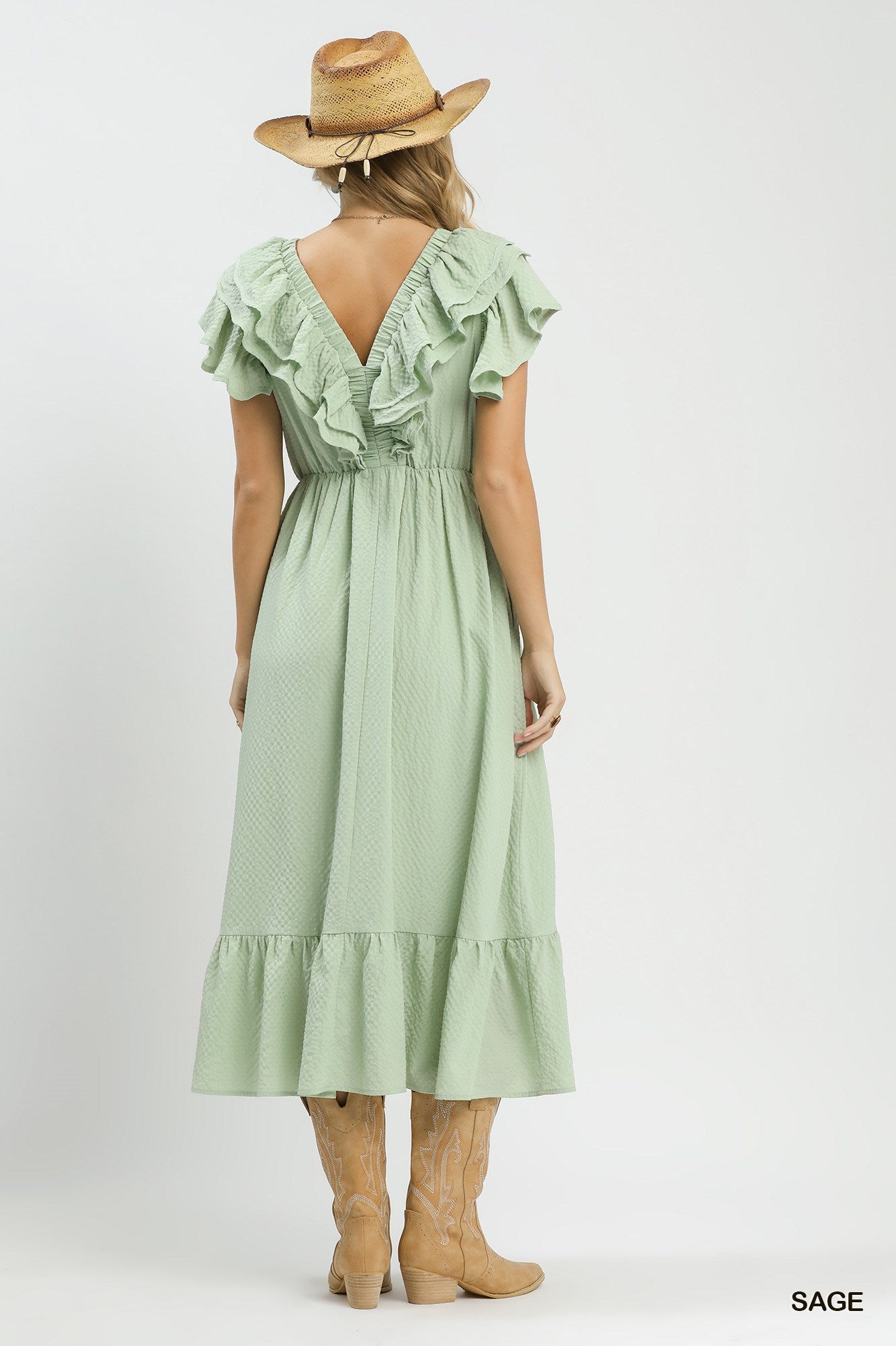Textured Ruffle Midi Dress