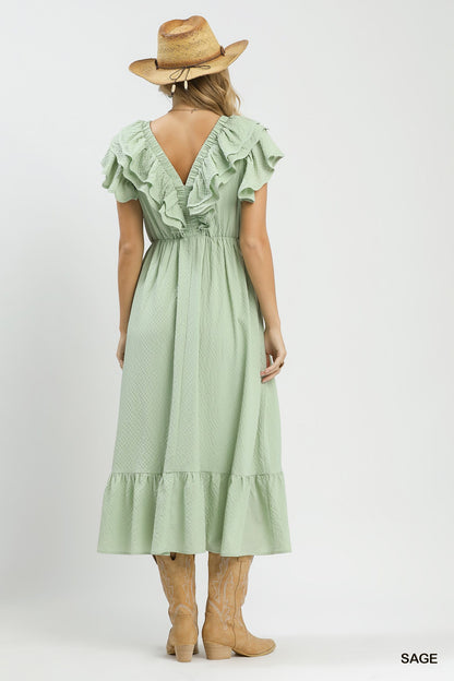 Textured Ruffle Midi Dress
