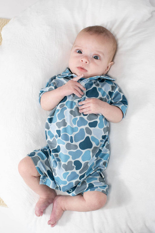 Watercolor Camo - SS Polo Romper