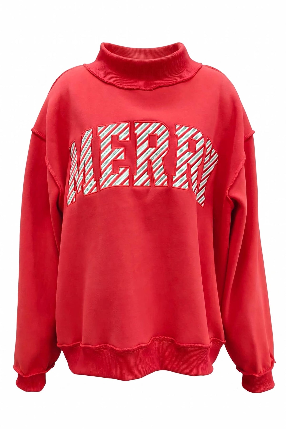 IT2594E-MERRY2 | 'MERRY' Embroidered Mock Neck Sweatshirt