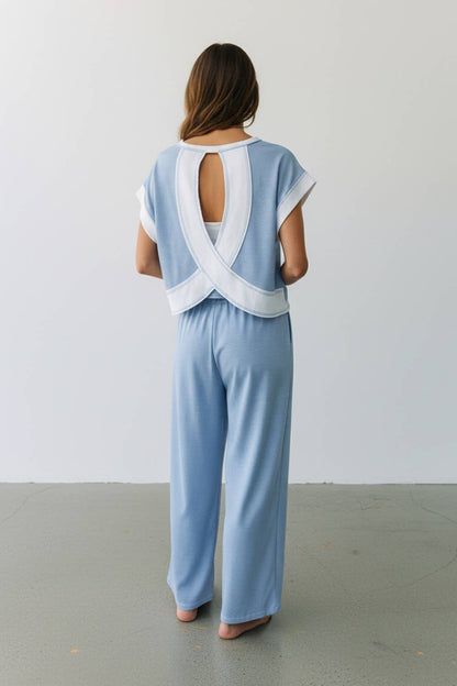 T2177-1B | Overlap Open Back Reverse Stitch Stripe Crop Top