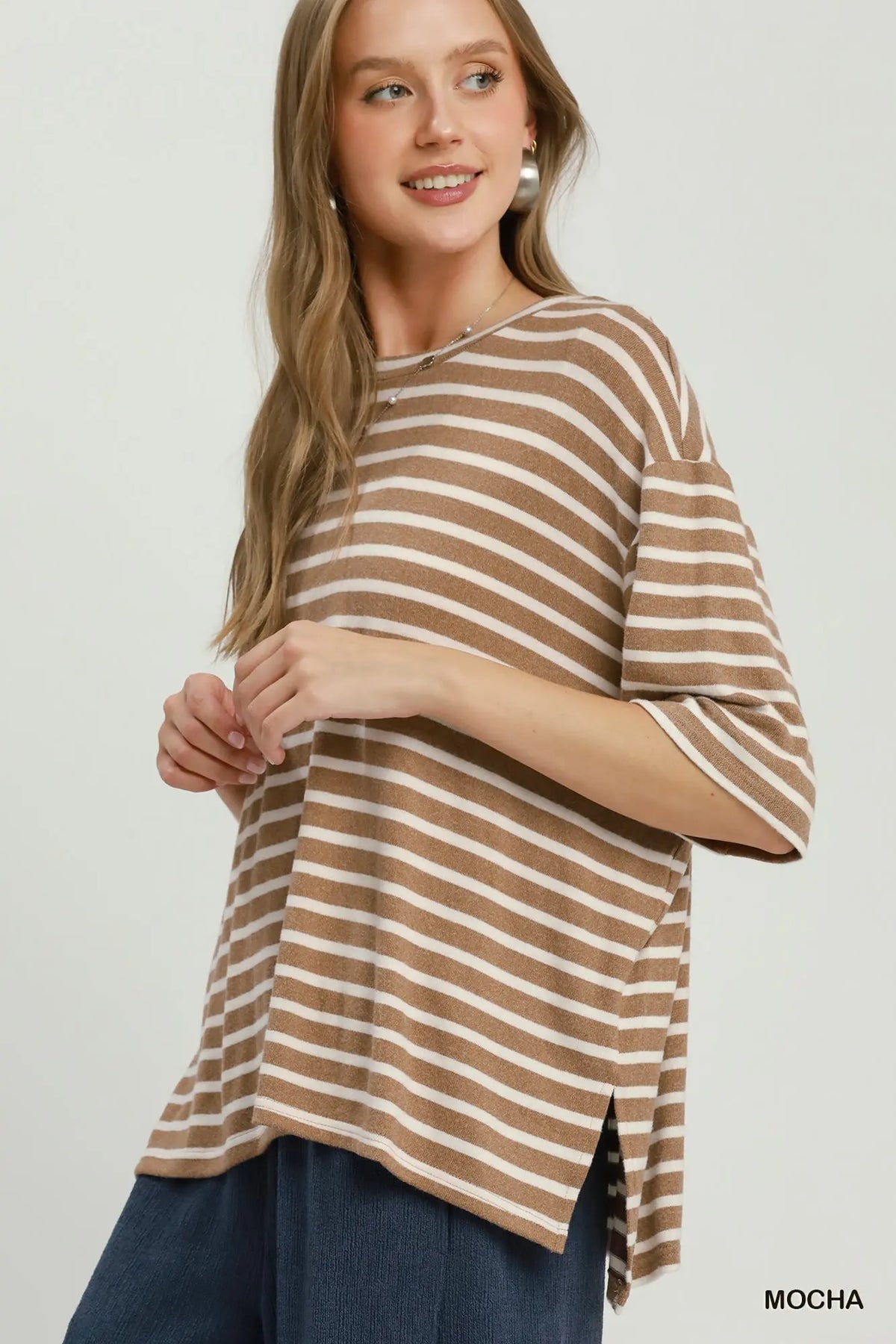 Railey Striped Fuzzy Top - Mocha