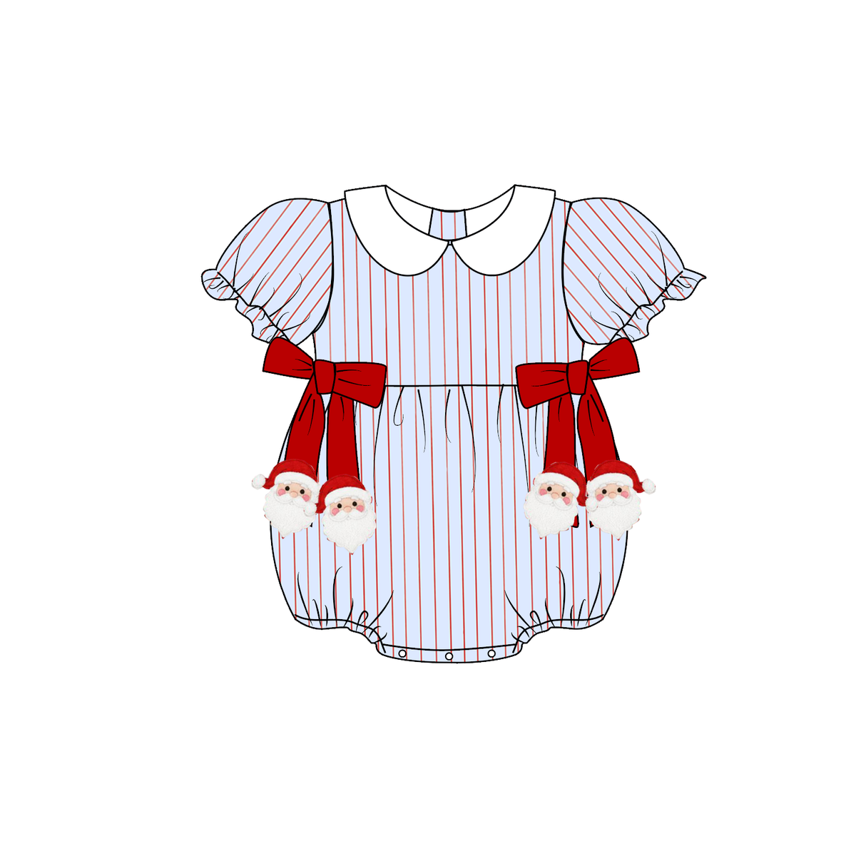 Christmas Blue Stripe Santa Embroidery Sibling Matching Outfits Collection