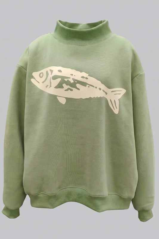 Fish Graphic Mock-neck Sweatshirt