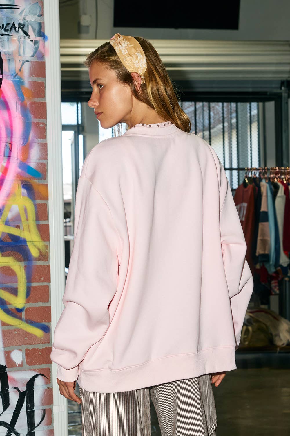 IT3080-WWJD | 'WWJD' Heart Printed Mock-Ruffle Sweatshirt