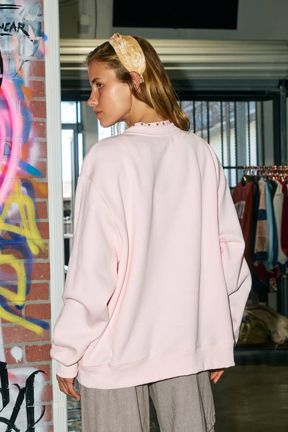IT3080-WWJD | 'WWJD' Heart Printed Mock-Ruffle Sweatshirt