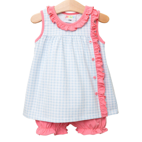 JELLYBEAN SUMMER: Clara Sleeveless Bloomer Set - Blue Gingham & Pink