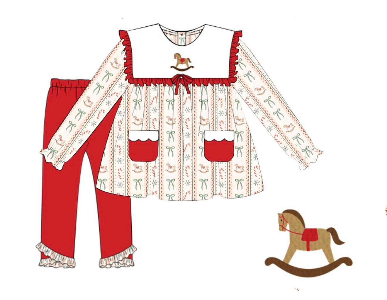 PO92 French Knot Rocking Horses Legging Set