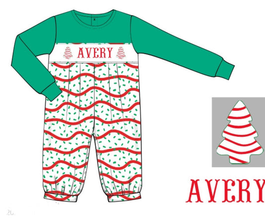 PO92 Tree Cake Name Smocks Boy Romper