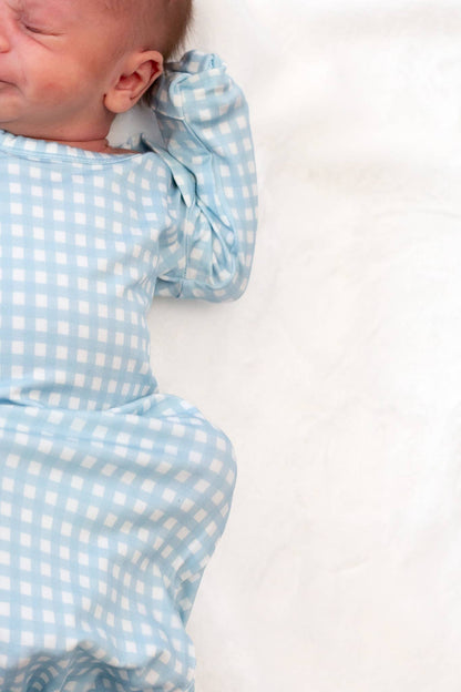 Baby Blue Gingham- Knotted Infant Gown