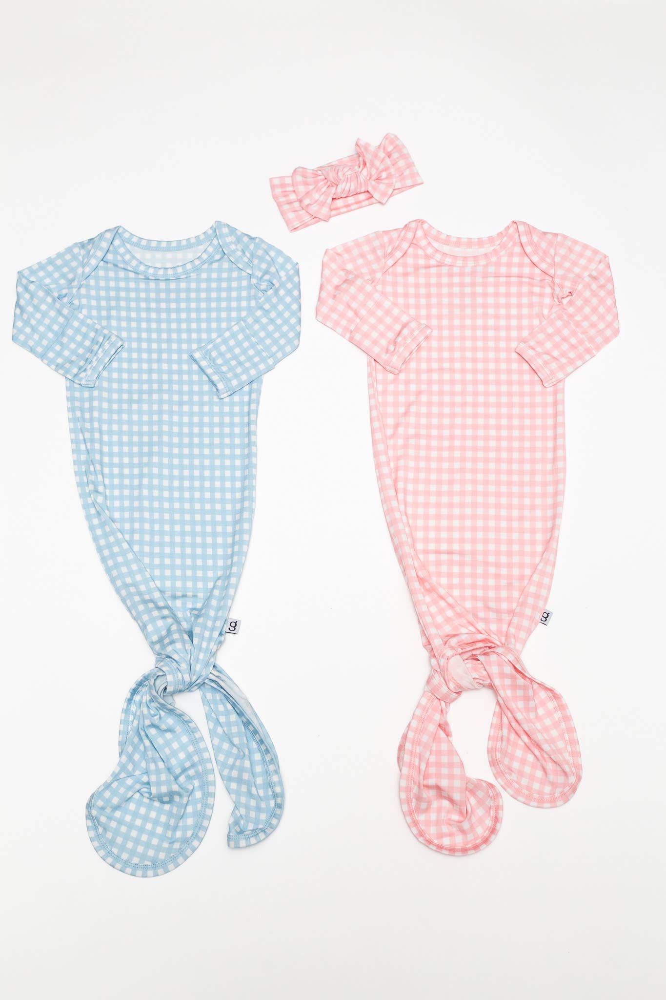 Baby Blue Gingham- Knotted Infant Gown