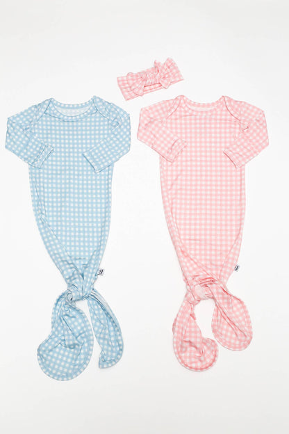 Baby Blue Gingham- Knotted Infant Gown