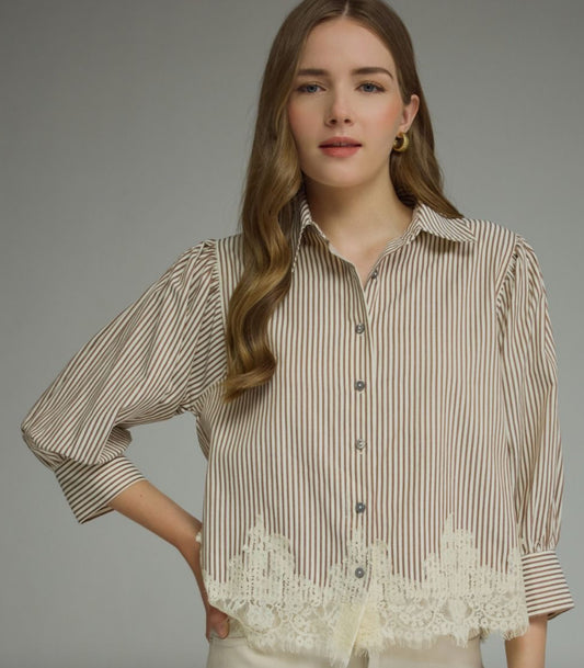 Rust Striped Lace Top