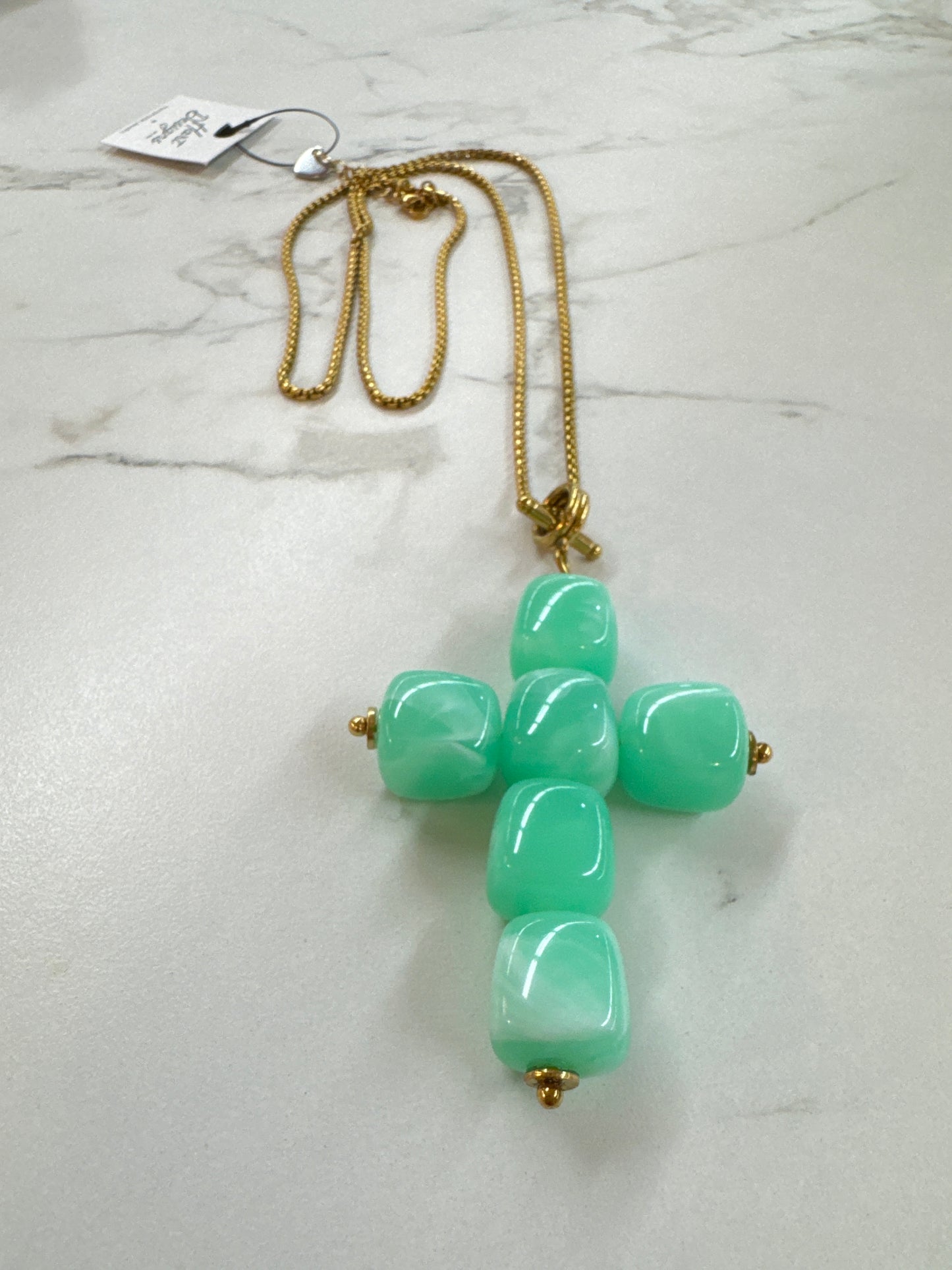 HD Green Beaded Cross Necklace