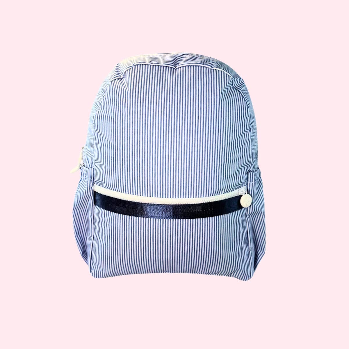 Navy Preppy Stripe ~GLOSSY~Medium Backpack w/ Pockets | Mint