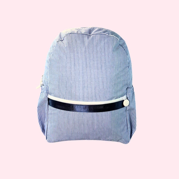 Navy Preppy Stripe ~GLOSSY~Medium Backpack w/ Pockets | Mint