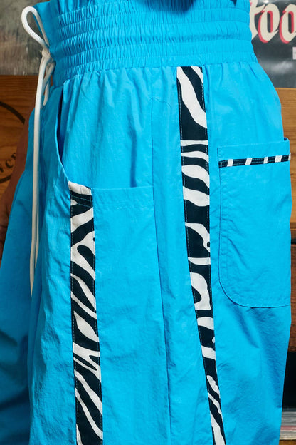 Zebra Side-Striped Wide-Leg Windbreaker Pants