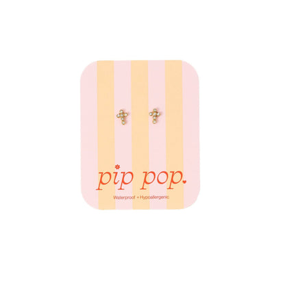 Diamond Cross Stud Earring - Hypoallergenic, Flat Back, Girl