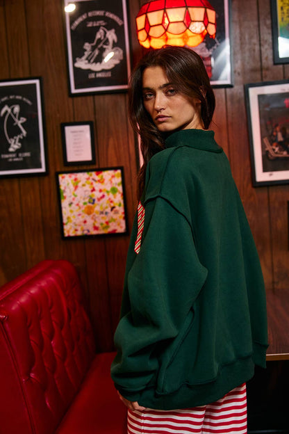 IT2594E-MERRY2 | 'MERRY' Embroidered Mock Neck Sweatshirt