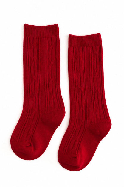 Bright Red Cable Knit Knee High Socks