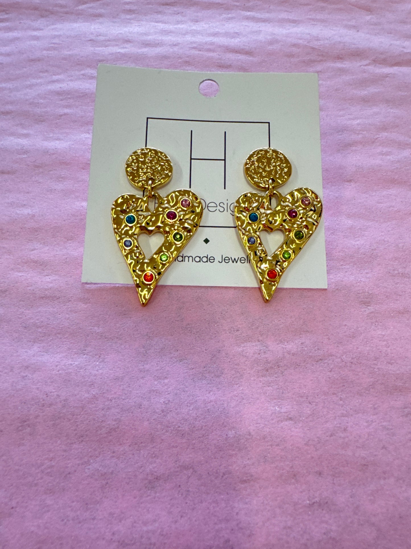 Hart Designs Gold & Colorful Diamond Heart Earrings