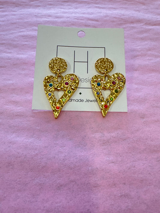 Hart Designs Gold & Colorful Diamond Heart Earrings